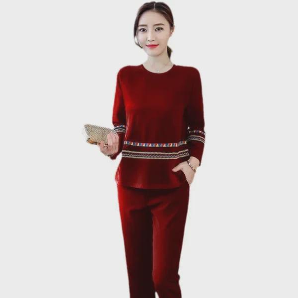 Женский свободный облегающий костюм больших размеров - M~5XL, длинный рукав, из двух частей, весна/осень