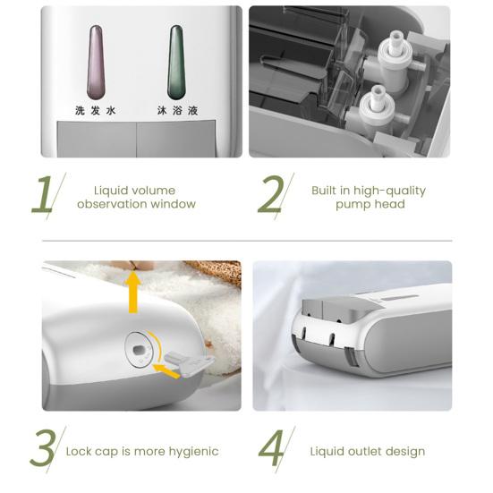 Soap Dispenser 400ml*2 Dual Compartment Large Capacity Inner Liner Easy Refill Visual Design Soap