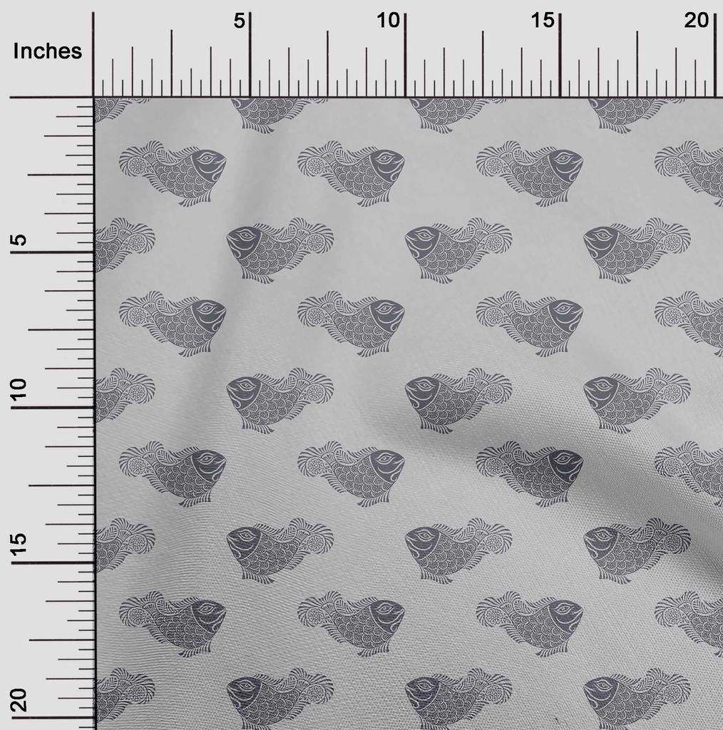 oneOone Cotton Flex Fabric Fish Block Decor Fabric Printed BTY 40 Inch Wide
