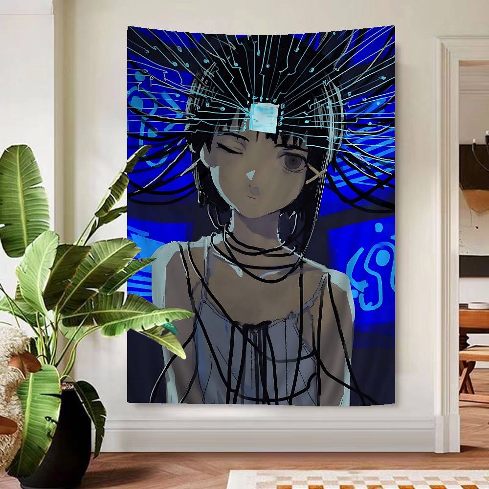 Hot L-Lain Anime Tapestry Home Decoration Unique Cyberpunk Wall Hanging For Bedroom/Living Room, Perfect For Anime & Sci-Fi Fans