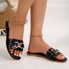 Women's New Fashion Slippers Solid Color Metal Decoration Square Flat Sandals
