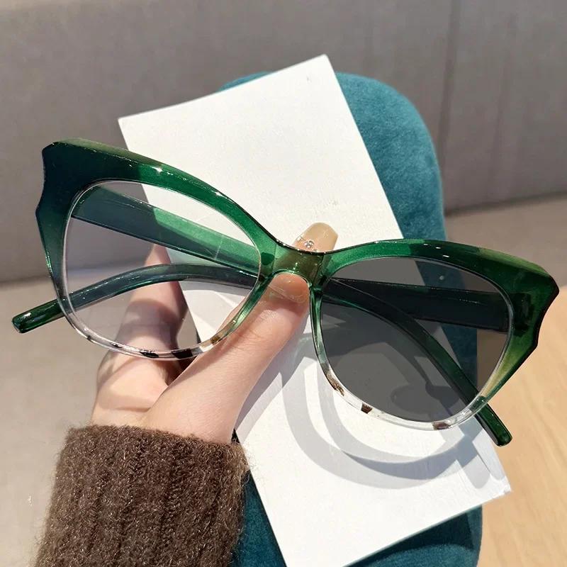 New Cat Eye Personalized Photochromic Myopia Glasses Simple and Versatile Trendy Color Anti Blue Light Glasses Diopter To -4.0