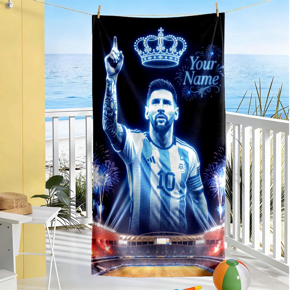 Football Messi Customize Your Name Beach Towel Super Soft & Absorbent Portable for SwimmingBeachCamping Travel Beach AccessoriesGym