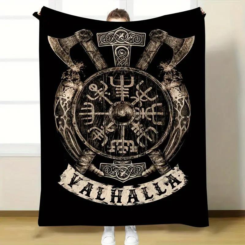 Vintage flannel blanket Viking pattern is soft and comfortable for camping sofa bed and office blanket decoration