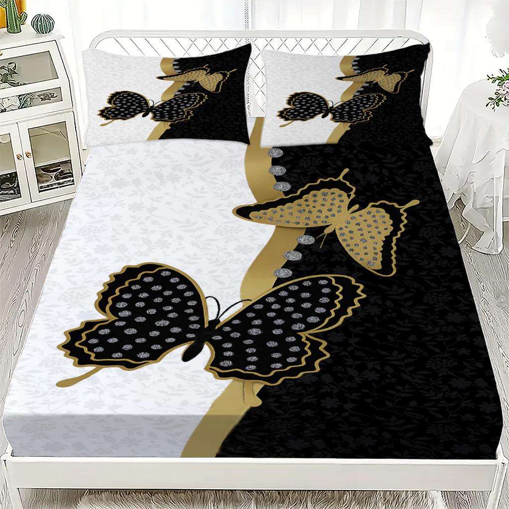 3pcs Fitted Sheet Set Beautiful Life Butterfly 3D Print 100% Polyester Mattress Covers Soft Bed Set Bedroom Decor 2 Pillowcase