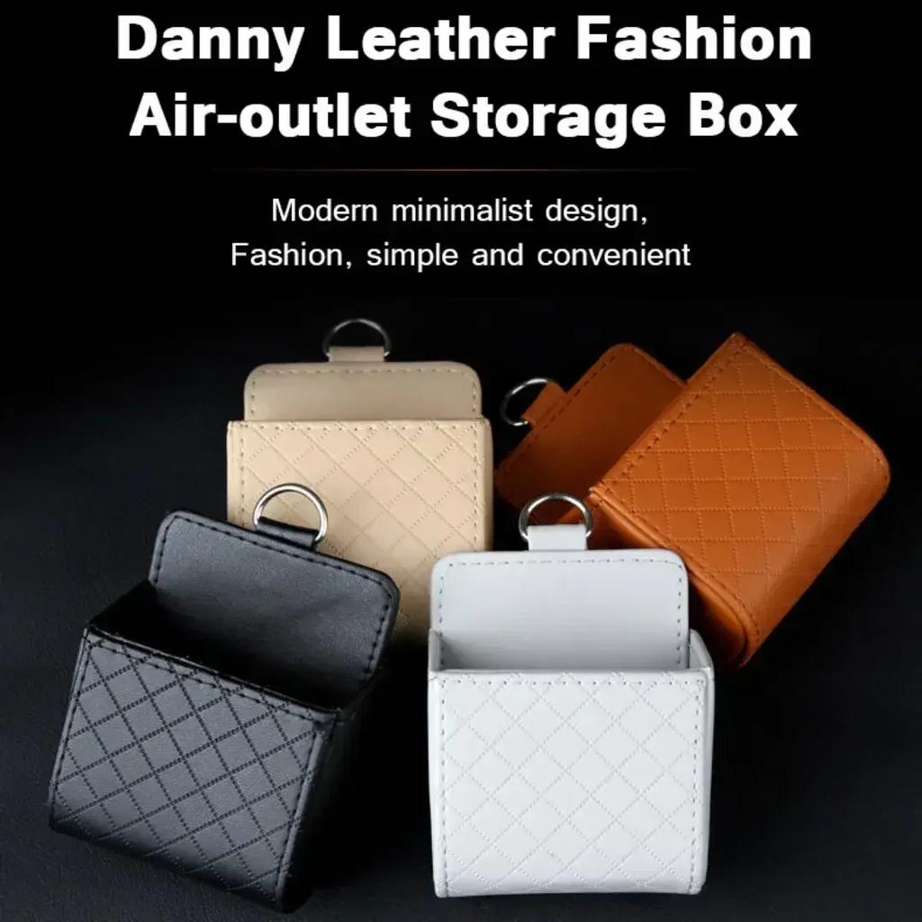 Car Air Vent Clip Leather Storage Bag Mobile Phone Earphone Key Glasses High Quality Storage Holder Use For Home/Office Amagi