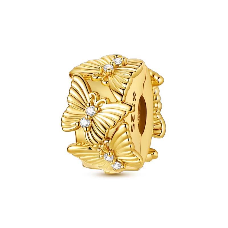 Original 925 Silver Gold DIY Charms Beads with Zirconium Sun Leopard Pendants for Bracelet Jewelry Making