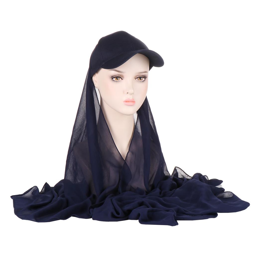 New Fashion Solid Color Scarf Cotton Baseball Cap Integrated Scarf Hat Muslim Hijab