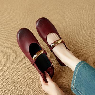 Модная женская новая кожаная овечья кожа круглая голова металлическая фурнитура пряжка ремня мягкая и удобная низкий каблук ретро Мэри Джейн одинарная туфля