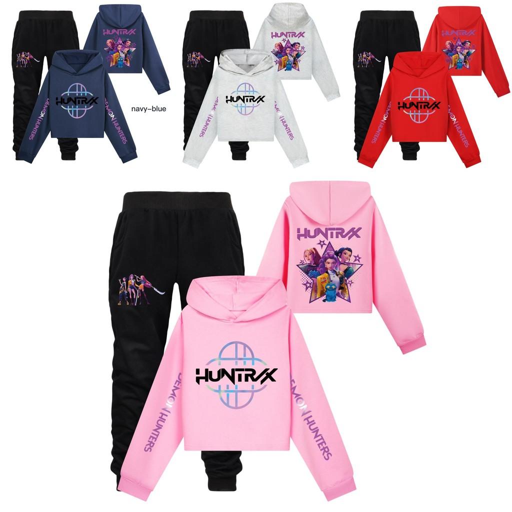 Kpop Demon Hunters Girl Hoodie Pants Set With Cartoon Print For Casual Wear