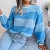 Women's Fall and Winter Casual Color Contrast Striped Long-sleeved Knit Sweater