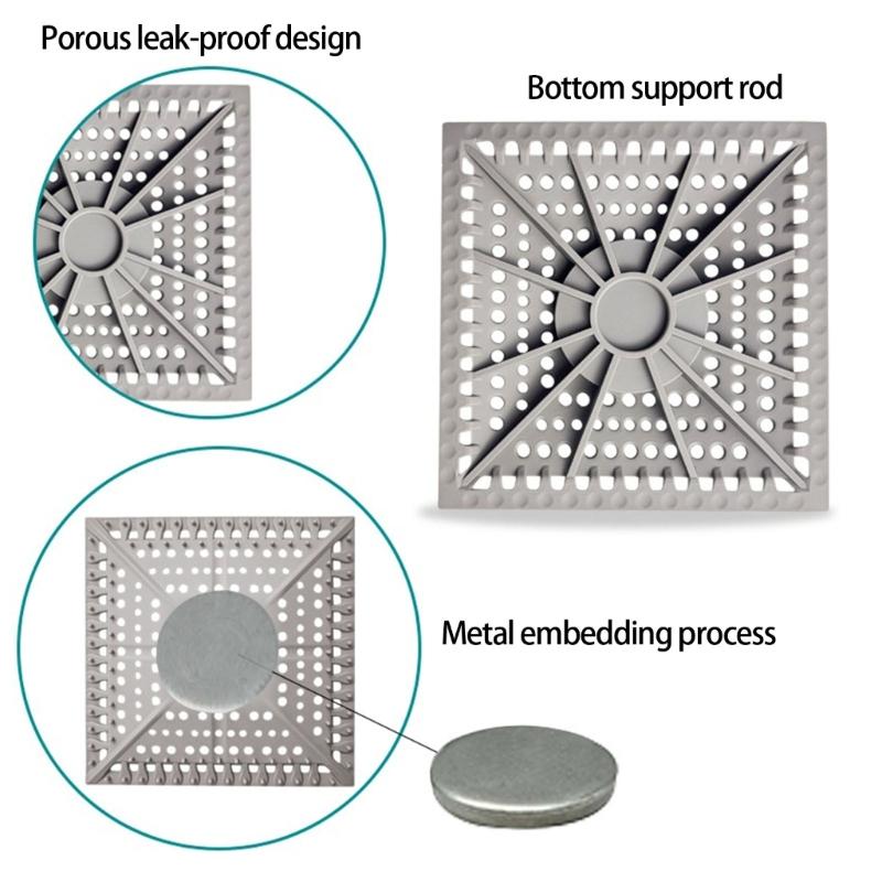 Square Shape Silicone Floor Drain Cover Mesh Sink Strainer Hair Catcher Sewer Outfall Drain Filter Easy to Use