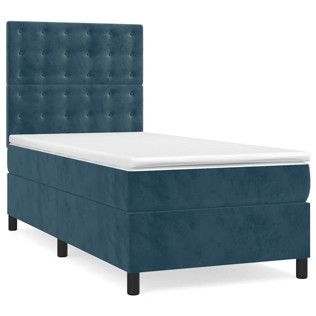 Box Spring Bed with Mattress Dark Blue 90x190 cm Velvet