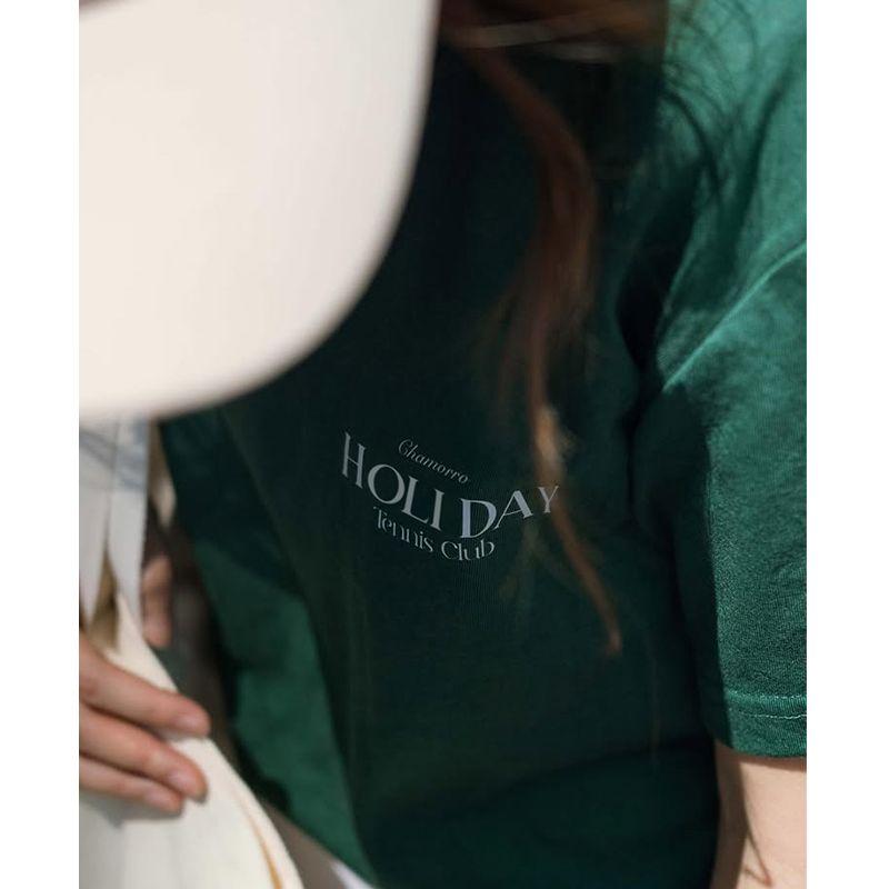 Tennis Club American Sports Leisure Style Tennis Club Letter Print Cotton Short Sleeve T-shirt Women