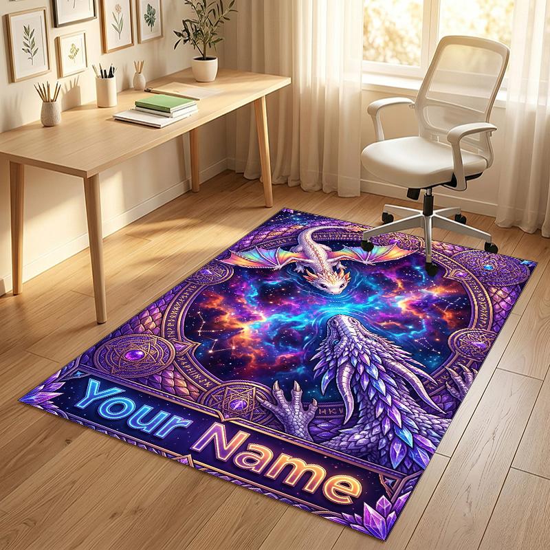 Dragon Phoenix Theme Crystal Velvet Rug Personalized Custom Name Text Soft Floor Mat Home Decor