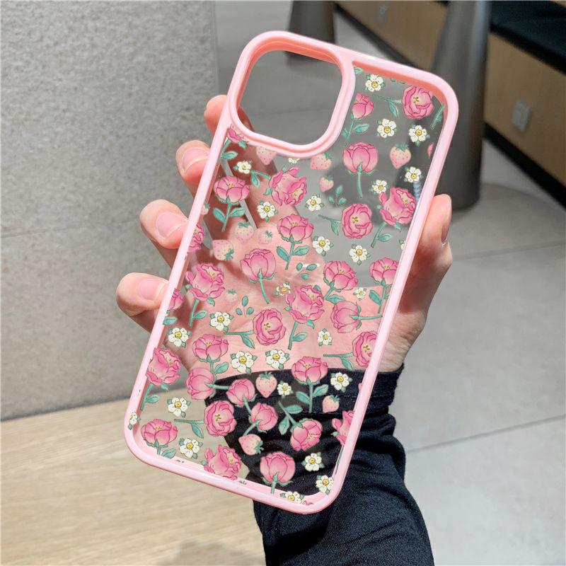 Rose Flower Phone Case For iPhone 14 15 13 12 11 Pro Max X XS XR 7 8Plus INS Korean Cute Pink Poise Rosie Shockproof Hard Cover