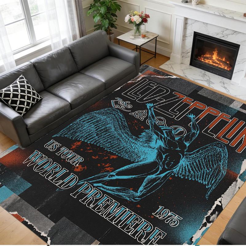Led Zeppelin Print Crystal Velvet Plush Rug Wear?Resistant Anti?Slip Floor Mat For Indoor Household Decoration