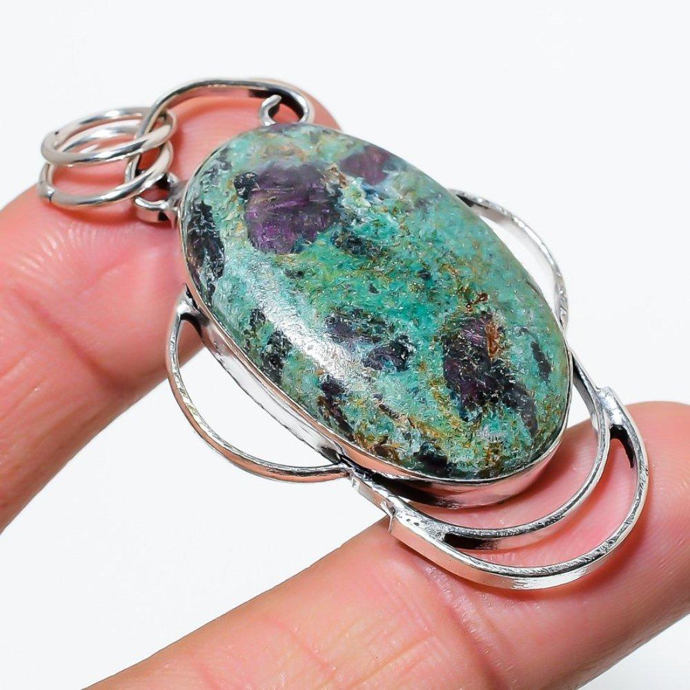Подвеска из серебра 925 пробы Ruby Fuchsite, созданная в лаборатории вручную, 2,40 дюйма o9F24