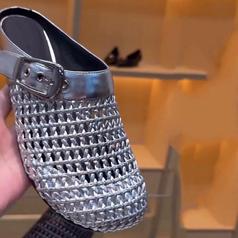 Новые женские тапочки с выемкамиЛетние туфли на среднем каблукеМягкие пляжные туфлиШлепанцы с пряжкойУличная обувьЧЕРНЫЙАПРИКРАСНЫЙ