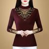 New Spring Embroidery Hot Diamond Plus Velvet Thickened Mesh Base Shirt for Women