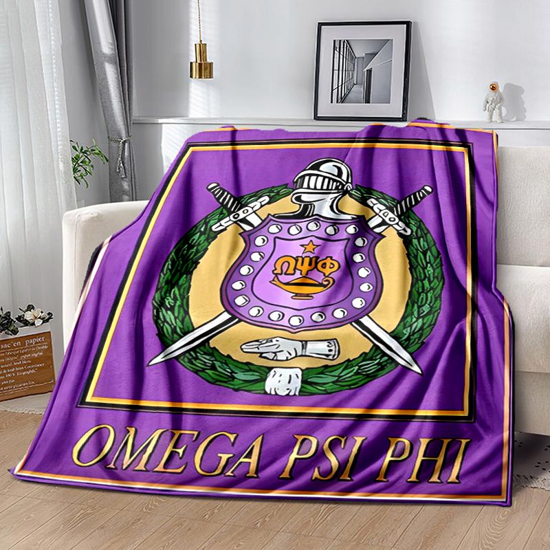 1pc Blanket Omega Psi Phi logo Print Design, Lightweight Blanket for Sofa, Bed- Soft &Warm, Gift for All Seasons like Christmas, Halloween