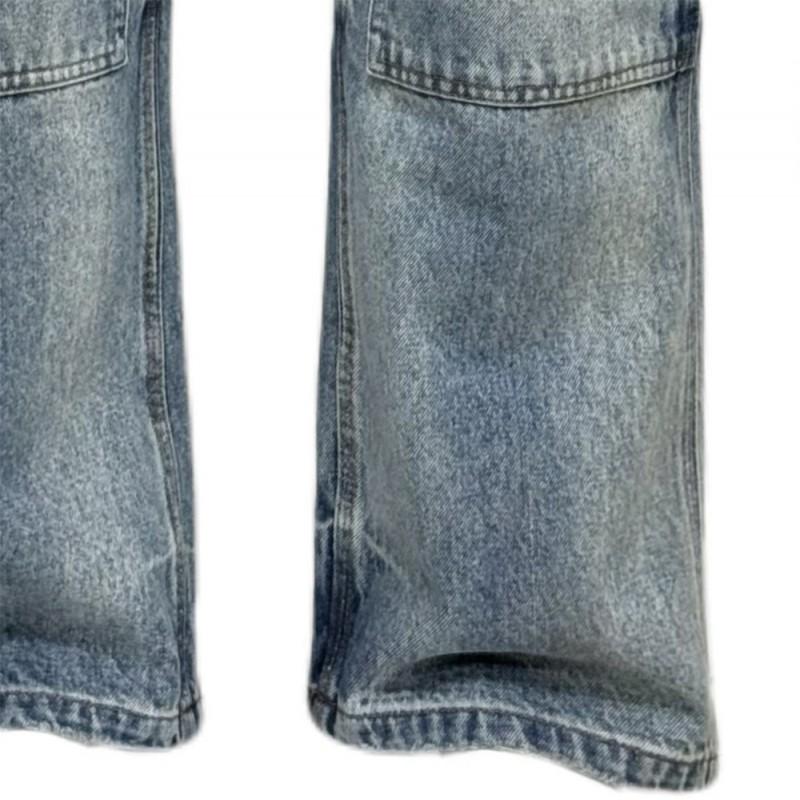 Mens Relaxed Fit Washed Distressed Denim Cargo Pants With Patch Pocket Detail Streetwear Style