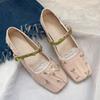 New  Women's Shoes Square Head Women's Single Shoes Fashion Elegant Lightweight Flat Elegant Woven Embroidery Girls Shoes