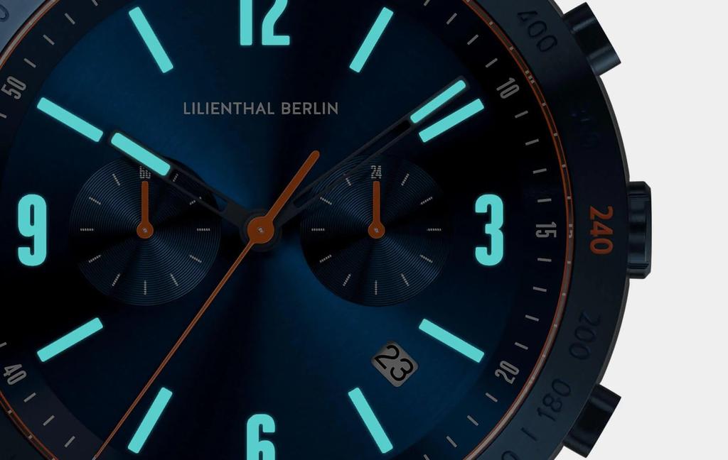 Часы-хронограф Lilianthal Berlin с датой, сделано в синем мужском исполнении, Германия, C02-003-B040EB,