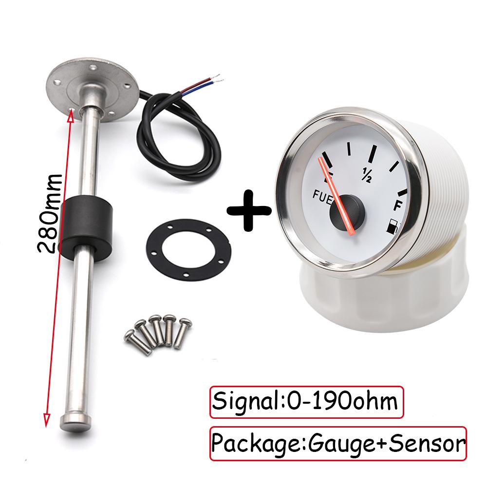 0-190 ohm Fuel Level Gauge 52MM with Fuel Float Sensor Customized 120 140 220 280mm fit Boat Car Fuel Gauge Meter Inidcat