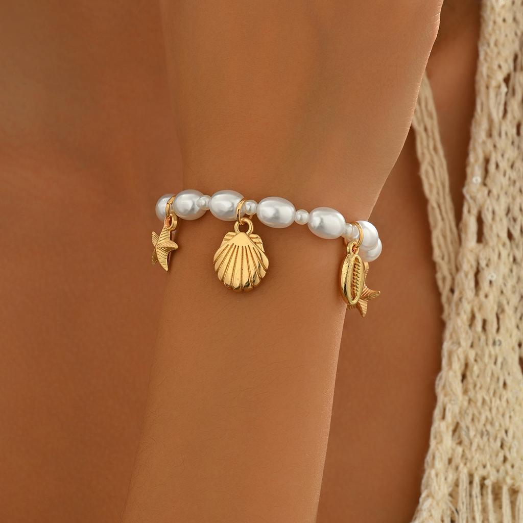 Women All Match Ocean Series Shell Starfish Pearl Bracelet