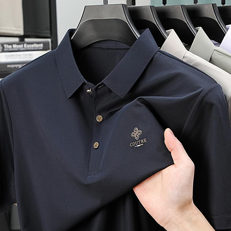 Рубашка поло в деловом стиле с коротким рукавом и лацканами, дышащая, не требующая глажки, средняя по размеру футболка