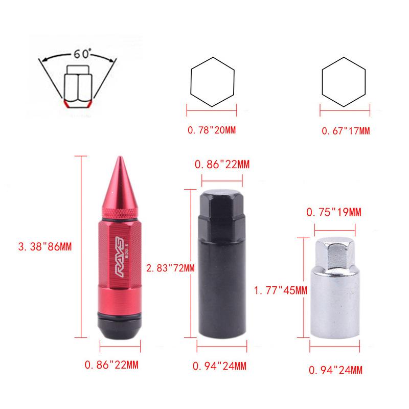 Racing Composite Nut Anti Theft Alloy Aluminum Lock Wheel Lug Nut Bolt With Spikes 80mm