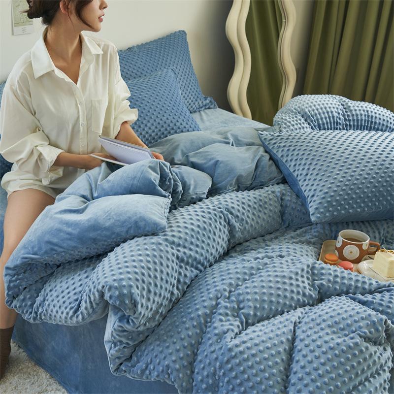 Solid Color Bean Velvet Four Piece Set, Thickened Warm Milk Velvet Bed Sheet, Quilt Cover, Flannel Bed