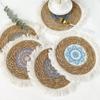14" Bohemian Nordic Pastoral Style Meal Mats Handmade Woven Tassel Edge With Cattail Home Round Coaster Kitchen Dining Table Mat