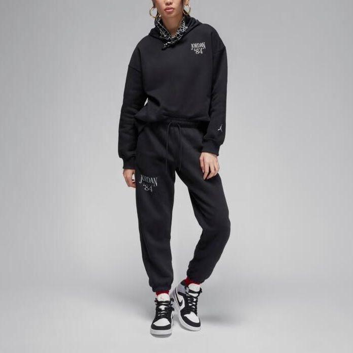 Jordan Numbers Letter Embroidery Casual Crew Neck Fleece Lined Long Sleeved Sweatshirt Women's Black FN5438-010
