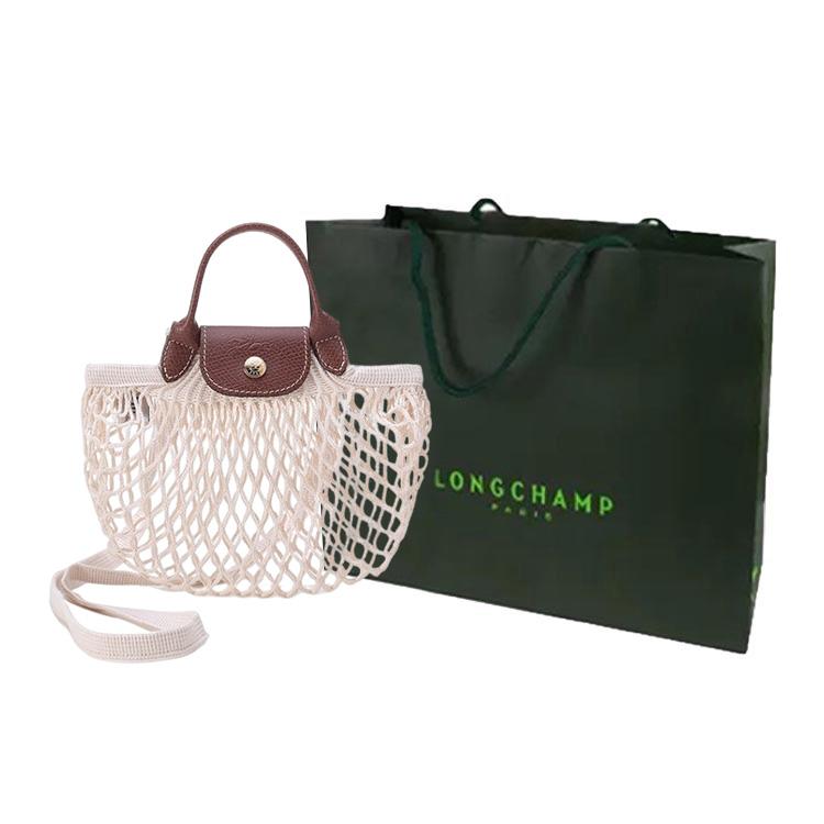 Longchamp Le Pliage Filet 17 Cotton And Leather Casual Net Bag Tote Shoulder Crossbody Mini Women bags Linen 10139HVH037