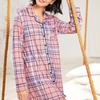 Bright Deer Женская ночная рубашка в клетку с длинным рукавом на пуговицах, ночная рубашка, ночная рубашка с вырезом и окантовкой, ночная рубашка бойфренда, платье для сна, большие размеры S-4XL