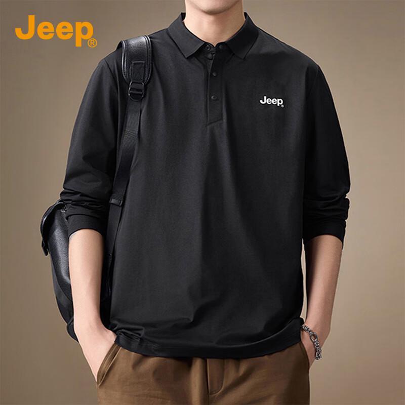 JEEP Men's Half-Placket Long-Sleeve Polo Shirt