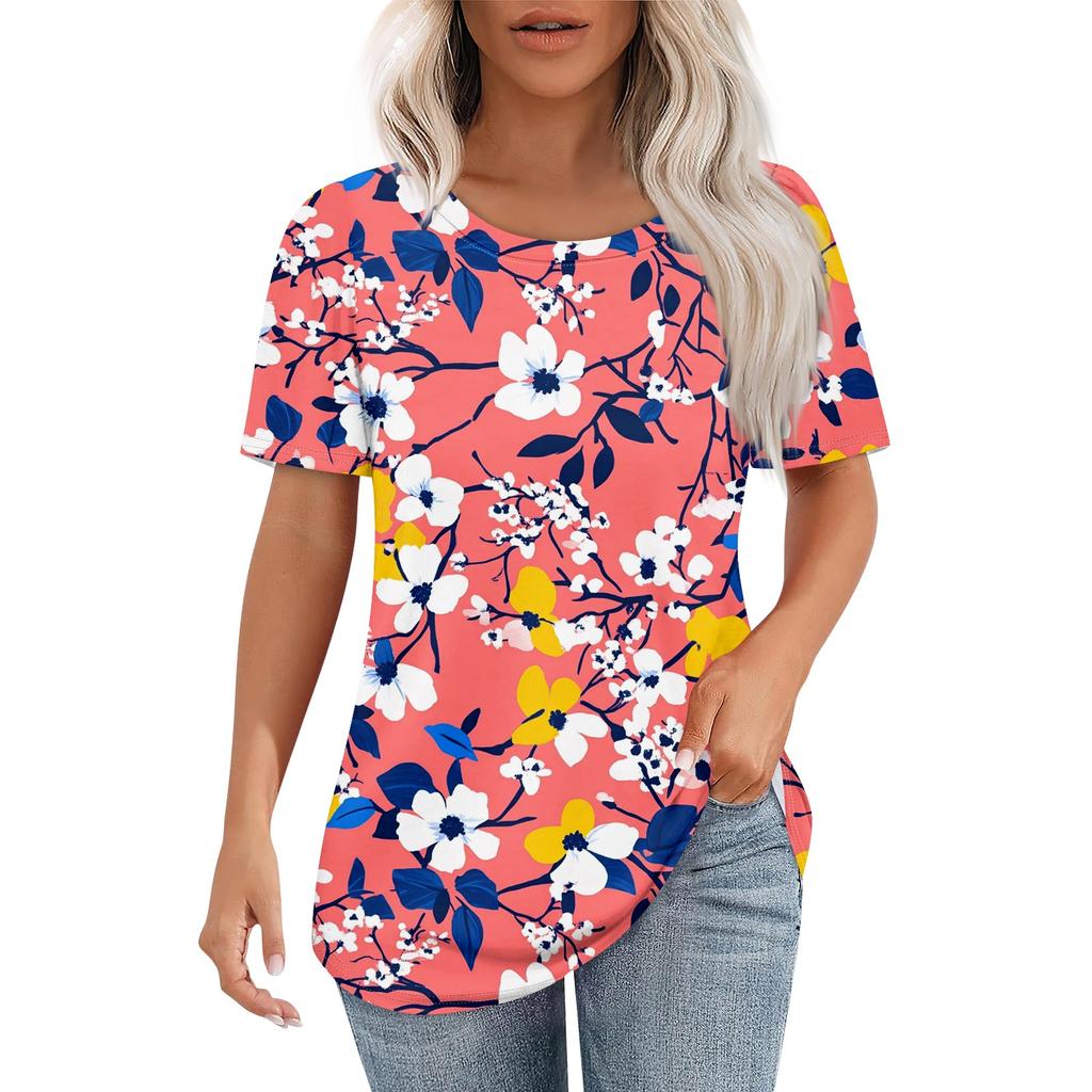 Women's Retro Printed Fashion Casual Round Neck Short Sleeve T-Shirt Top