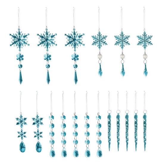 18 Pcs Crystal Christmas Ornaments for Tree Clear Acrylic Snowflake Icicle Hanging Ornaments with Drop Pendants Winter Wonderland