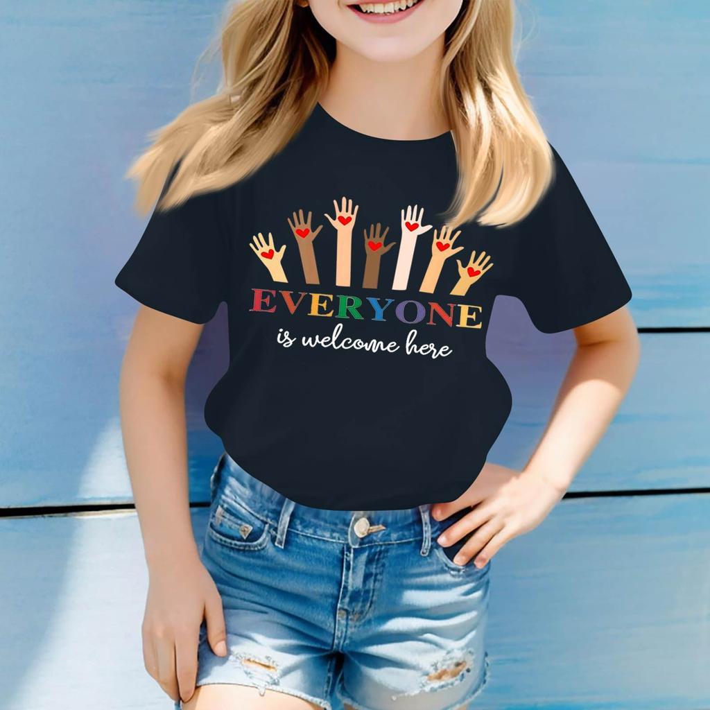 Детский набивной короткий рукав круглый вырез повседневный удобный свободный легкий топ