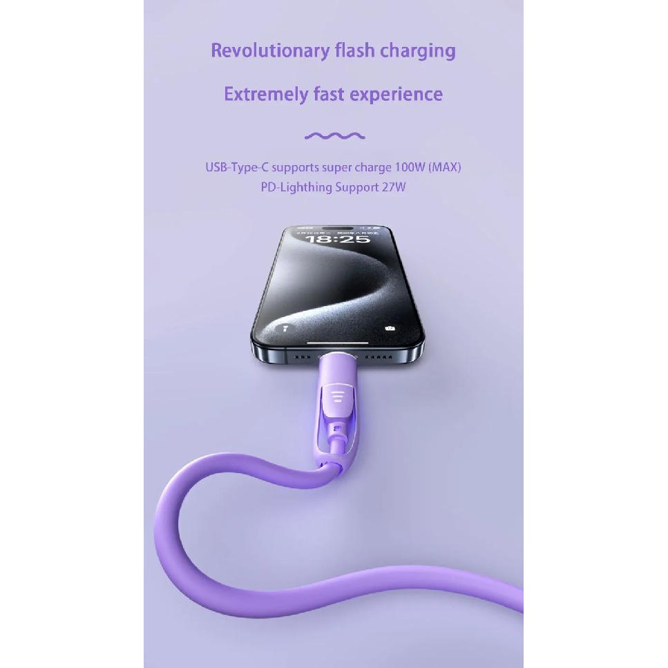 Новый кабель для быстрой зарядки 4 в 1 Силиконовый кабель с портом 8 Pin/Type C/USB A Высокоскоростной зарядный провод для Samsung iPhone Huawei