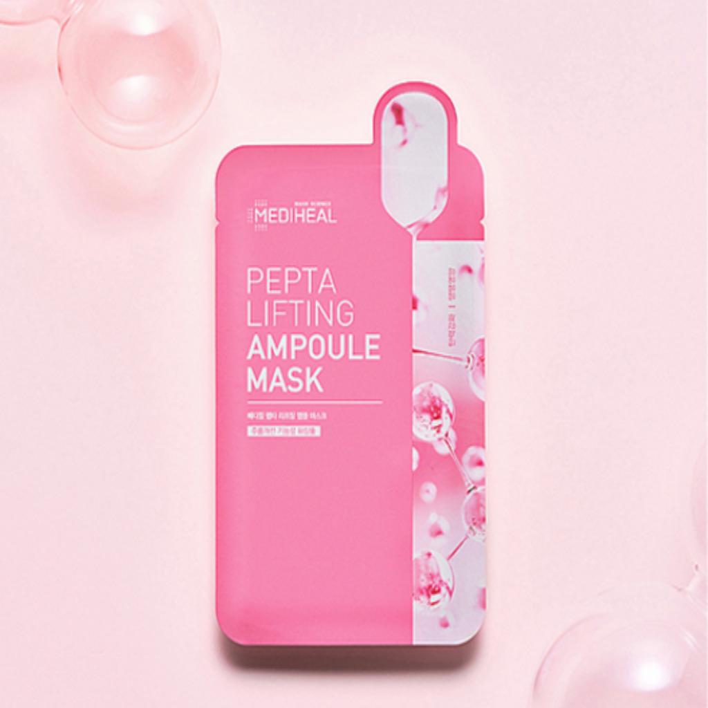 Двойная успокаивающая водная маска Mediheal, увлажняющая эссенционная маска Hyaloo, ампульная маска-лифтинг Pepta 20 мл
