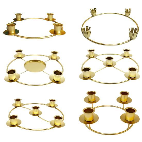 Advent Wreath Candle Holder Christmas Candle Ring Stand for 4/5 Taper Candles Gold Metal Advent Wreath Ring for Christmas Holiday Home Party Church