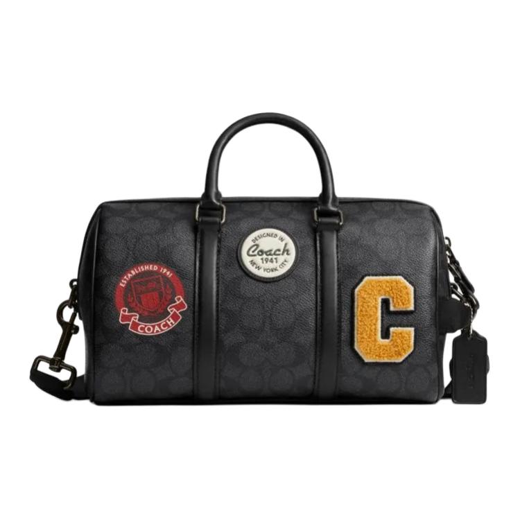 Coach Venturer 27 Сумка-бостон с принтом логотипа на молнии Мужская сумка через плечо Серо-черная CY821-QBA5F