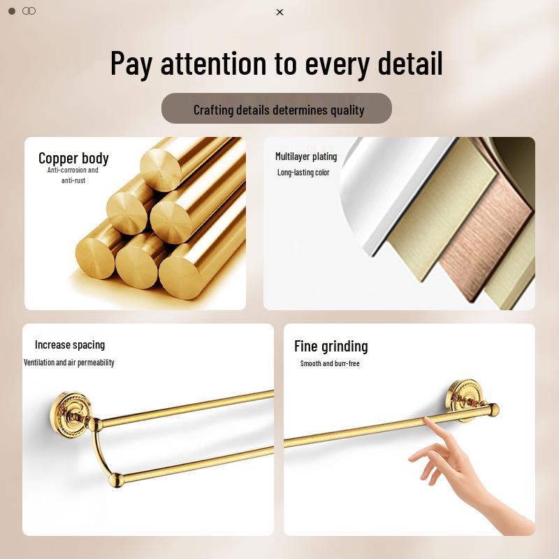 European Gold All-Copper Bathroom Towel Rack & Accessories Set