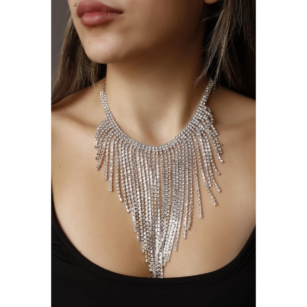 Посеребренное ожерелье с кисточками из хрустального камня, колье, свадебное ожерелье, обручальное ожерелье, колье