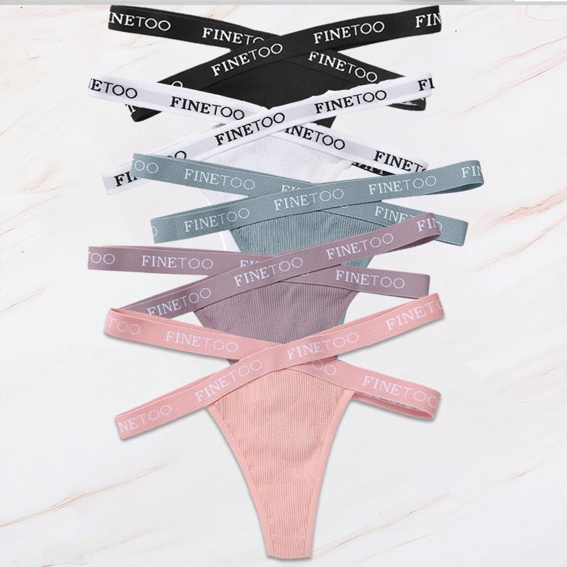 FINETOO 5 шт./компл. M-XL G-string Хлопковые женские трусики с перекрестными бретельками Femme Тонг Сексуальное кружевное белье с вырезами Трусы с надписью на поясе