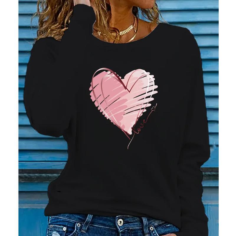 2025 Осень и Зима Женский Новый Повседневный Топ с Круглым Вырезом и Длинным Рукавом с 3D-Принтом 'Любовь'