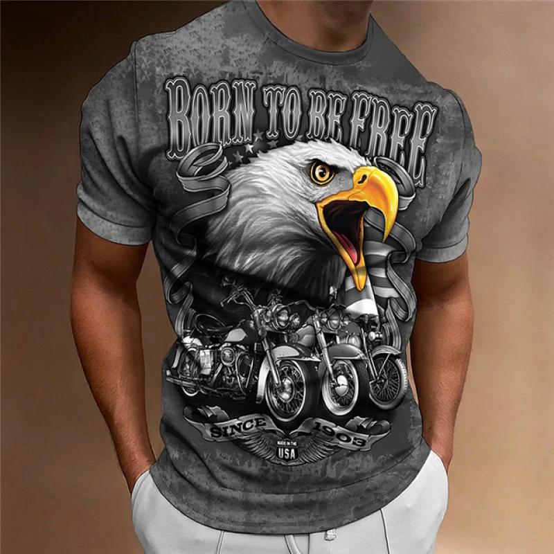 Летние футболки с принтом Eagle Motorcycle для мужчин в винтажном стиле, полиэстер с круглым вырезом, уличная футболка с короткими рукавами, футболка большого размера